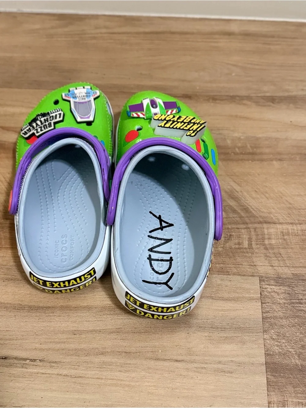 Crocs Kids Toy Story Buzz Lightyear Classic Clogs Lime Green Purple Size 10 10C